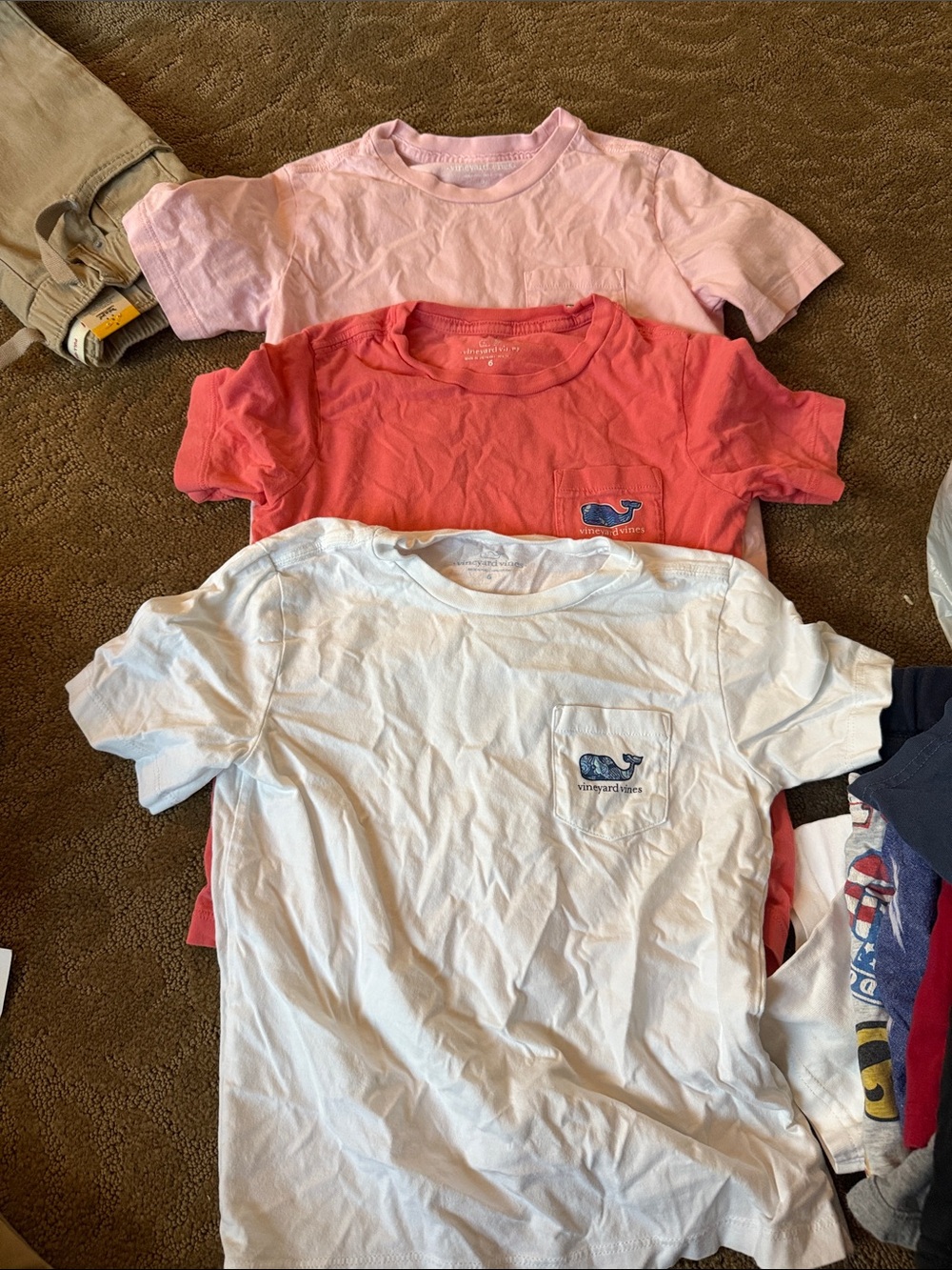 Vineyard Vines Kids Short Sleeve Whale Pocket Tees - White, Coral, Light Pink